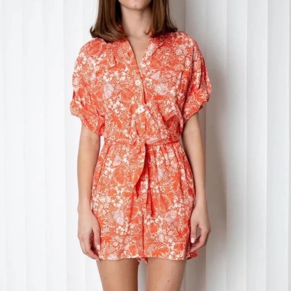 Le Superbe Chic Tiki Romper Tropical Floral Vintage Persimmon Orange Size 6 NWT